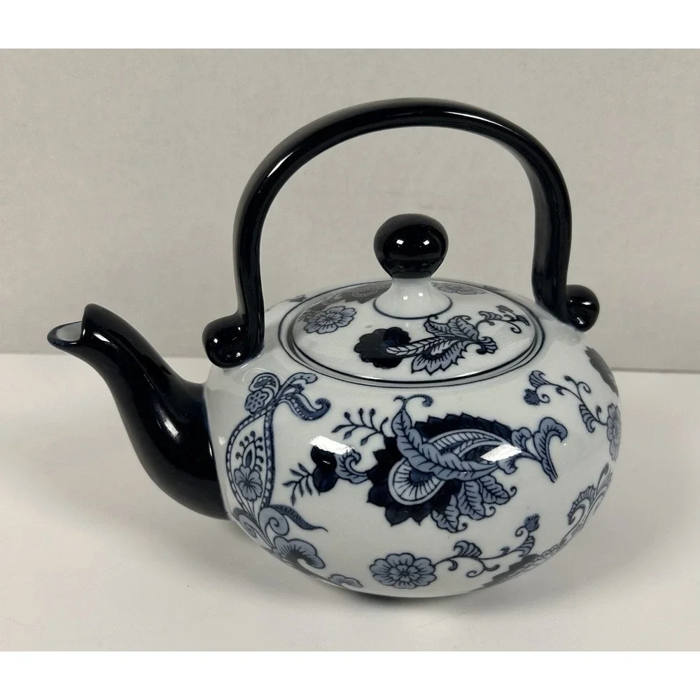 Pier 1 Imports Ceramic Blue Onion Teapot VTG Paisley